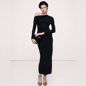 NWT! Banana Republic Black JERSEY KNIT ASYMMETRICAL DRAPED MAXI DRESS🍄